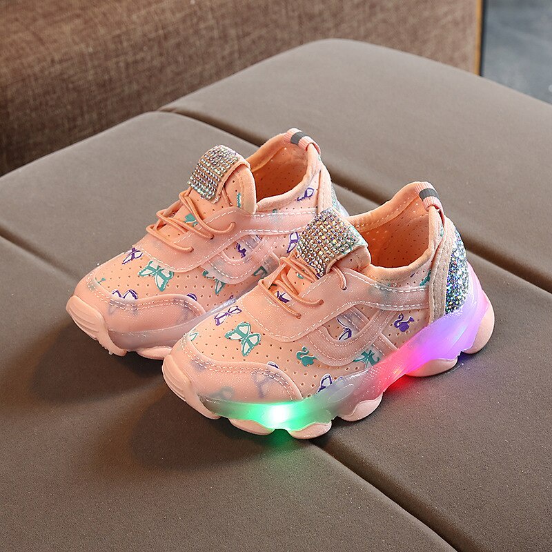 Sepatu Anak Laki Laki - Sepatu Anak Perempuan MOTIF Butterfly 012 LED Sepatu Sport Anak Casual Import