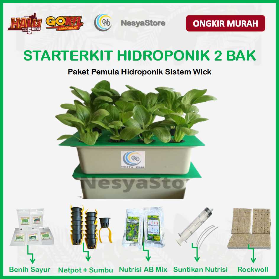 Starterkit Hidroponik Paket Hidroponik Wick 2 Bak 9 Lubang dan 12 Lubang