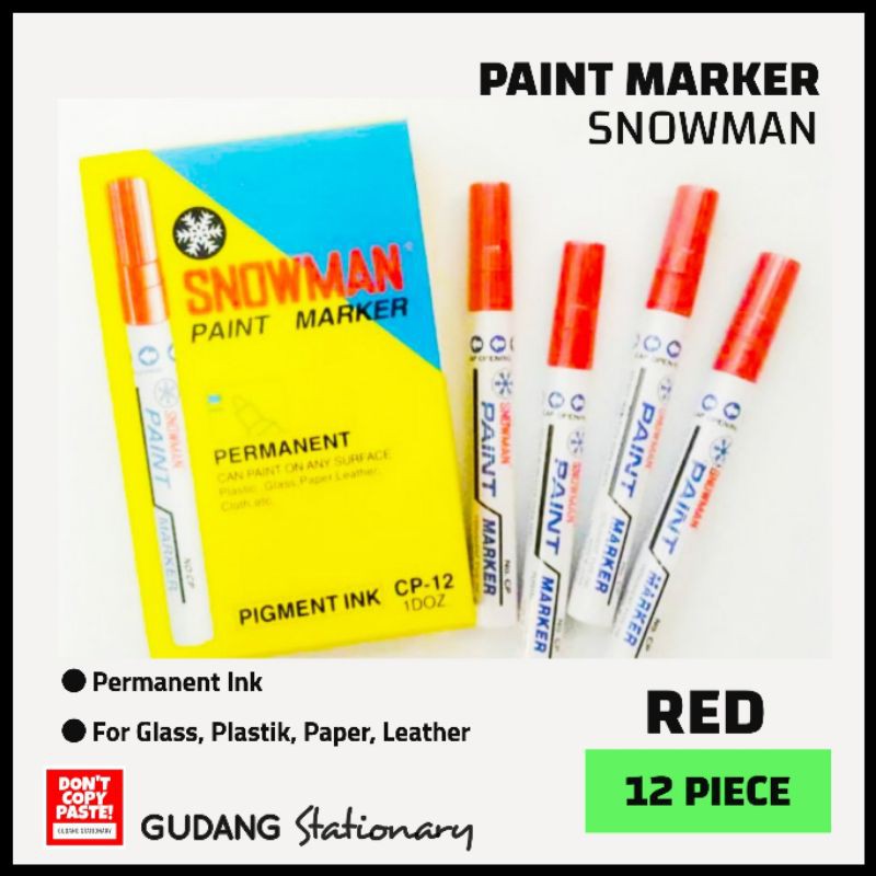 

Spidol Permanen | Paint Marker Permanent Red | Merah SNOWMAN [ isi 12 pcs ]