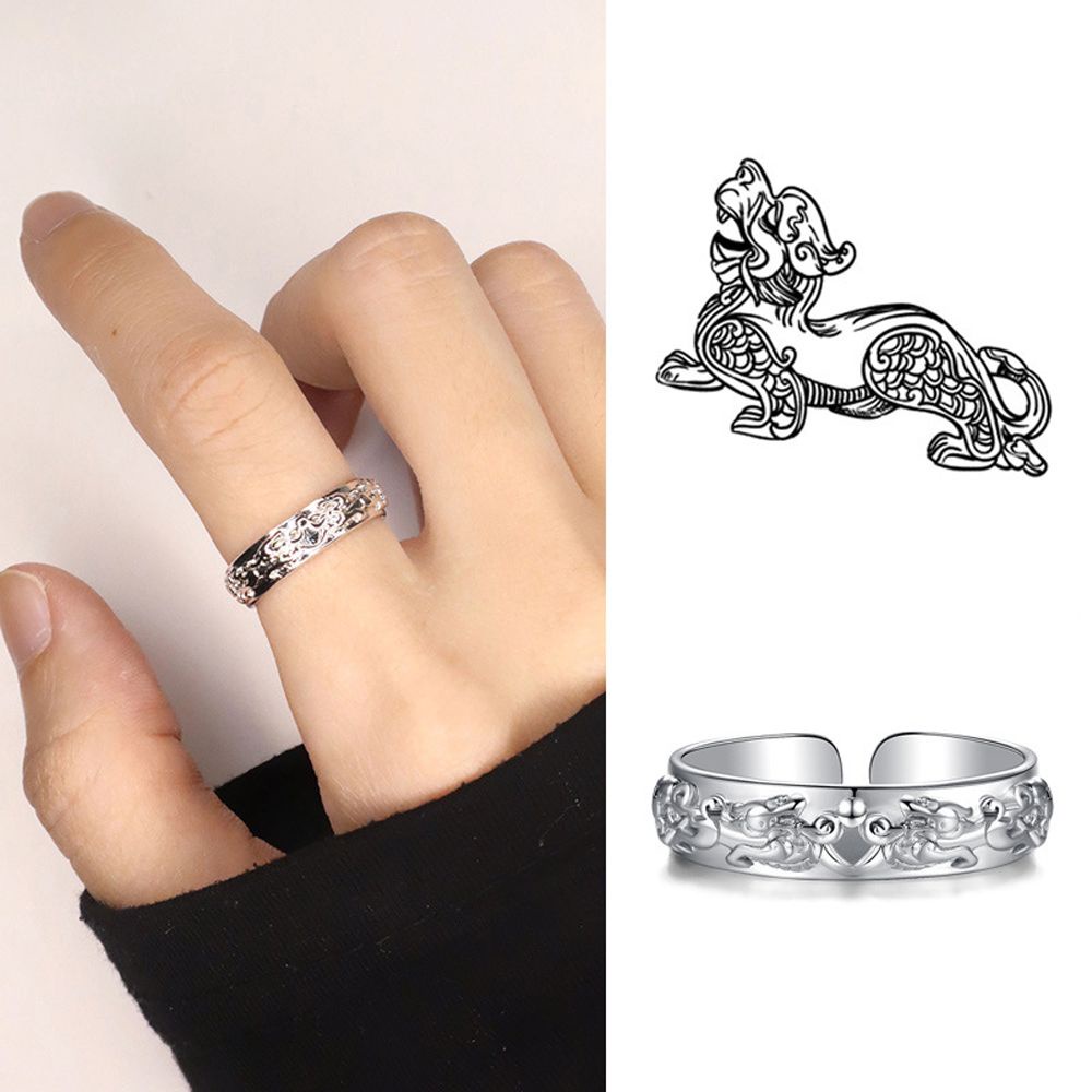 Needway  Vintage Open Finger Ring Gift Fashion Jewelry Men Ring Charms Silver Pixiu Good Luck Adjustable For Women Feng Shui/Multicolor