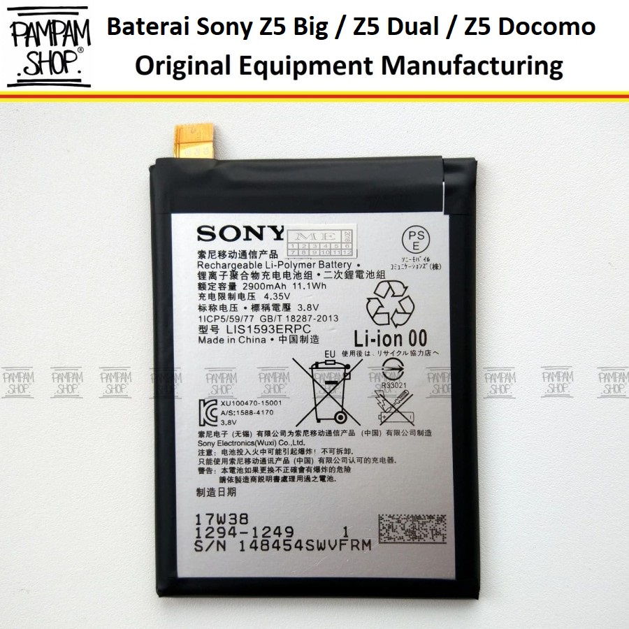 Baterai Sony Xperia Z5 Dual Z5 Big Z5 Docomo E6603 E6653 E6633 E6683 LIS1593ERPC AU SOV32 SO-01H SO01H Original OEM Batrai Batre Battery LIS1593 ERPC Handphone HP Ori