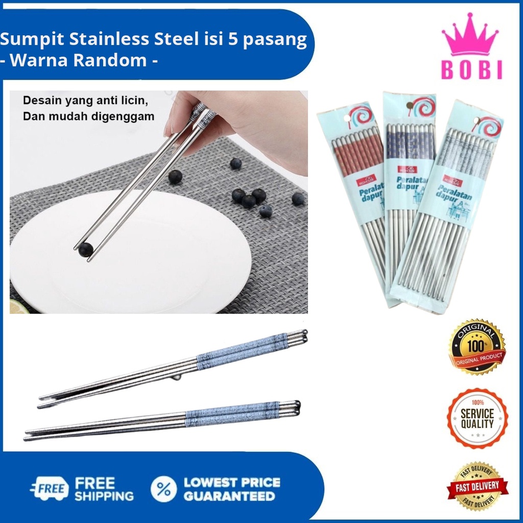 Sumpit Stainless Steel isi 5 pasang /  Stainless Chopstick 5 set - Warna Random