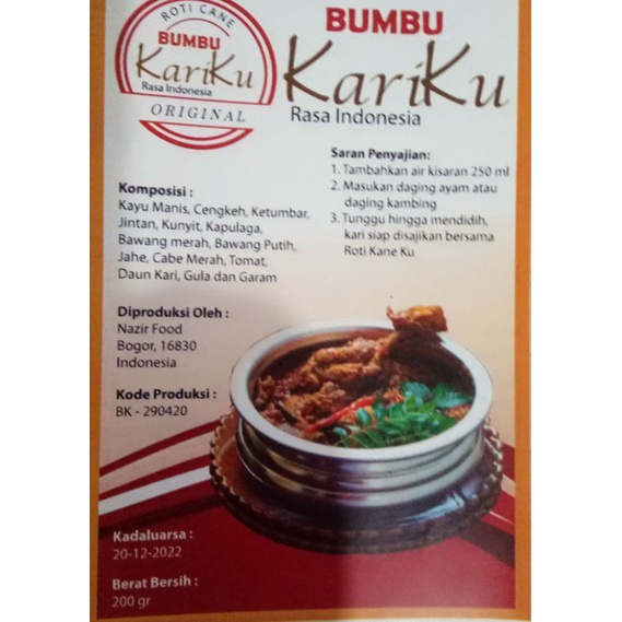 

Bumbu Kari isi 200 gram Bumbu ini sangat membantu untuk mempercepat dalam memasak.