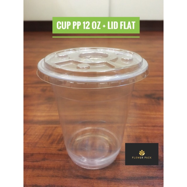Cup Gelas Plastik PP 12oz INDAH CUP + Lid Flat Tutup Rata / Cup PP 12oz tutup rata / Cup PP 12oz lid