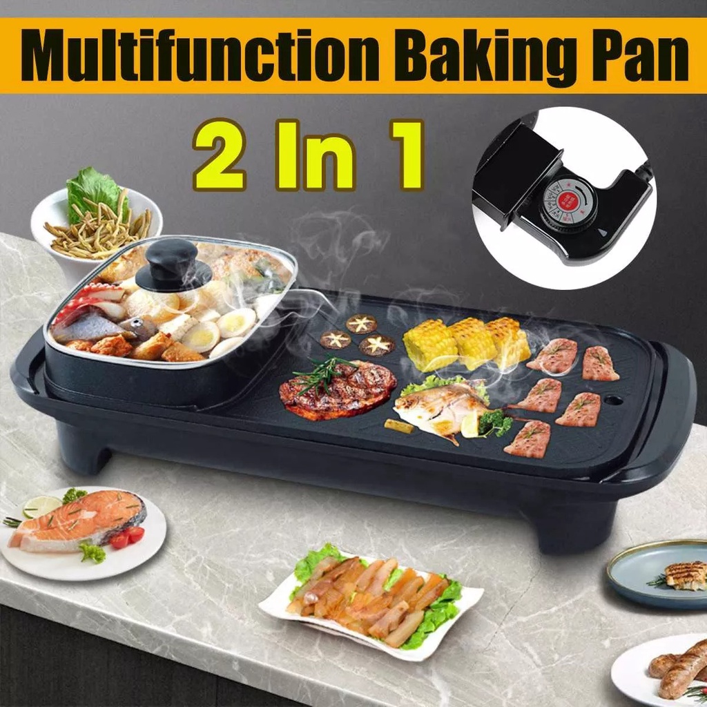 PRODUK NEW&quot; GRILL PAN &quot; PEMANGGANG LISTRIK ALAT MASAK TERMURAH UNTUK BBQ PANCI MULTIFUNGSI Kompor Panggangan Bbq Dan Hotpot Elektrik 2 In 1 Grill Bbq Hotpot Elektrik Anti lengket Panggangan listrik serbaguna