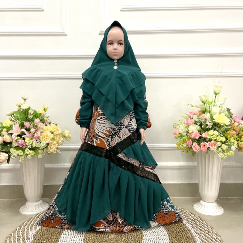Cikalalika-SET GAMIS ANAK BATIK CERUTY PRINTING PAYET fashion muslim anak / terbaru 2024/ baju lebaran mewah