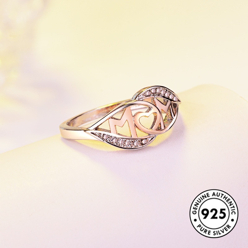 Cincin Berlian Bahan S925 Silver Warna Rose Gold Untuk Ibu Dan Anak