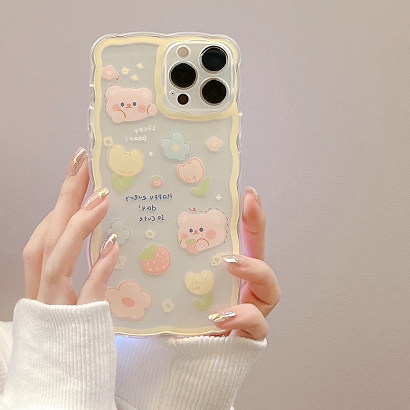 Soft Case Silikon Motif Beruang Strawberry Untuk IPhone 7 8 Plus X XR XS Max 11 Pro Max 12 13 Pro Max SE 2020