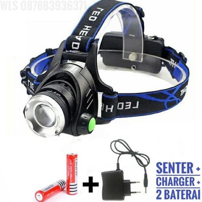 qffa paket senter kepala / headlamp high power led zoom charger + baterai l16r