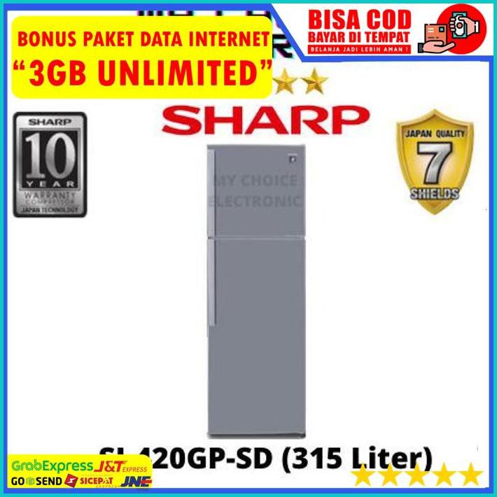 BONUS SHARP Kulkas Inverter SJ-420GP-SD 2 Pintu (315Liter)