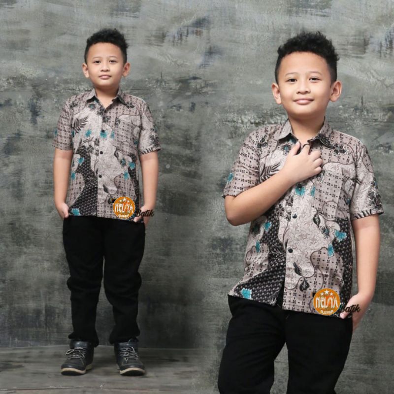 Batik wanita ASJ SA HRB026 Kenongo Kemeja Tosca Pendek-Hem Anak Sekarjagad