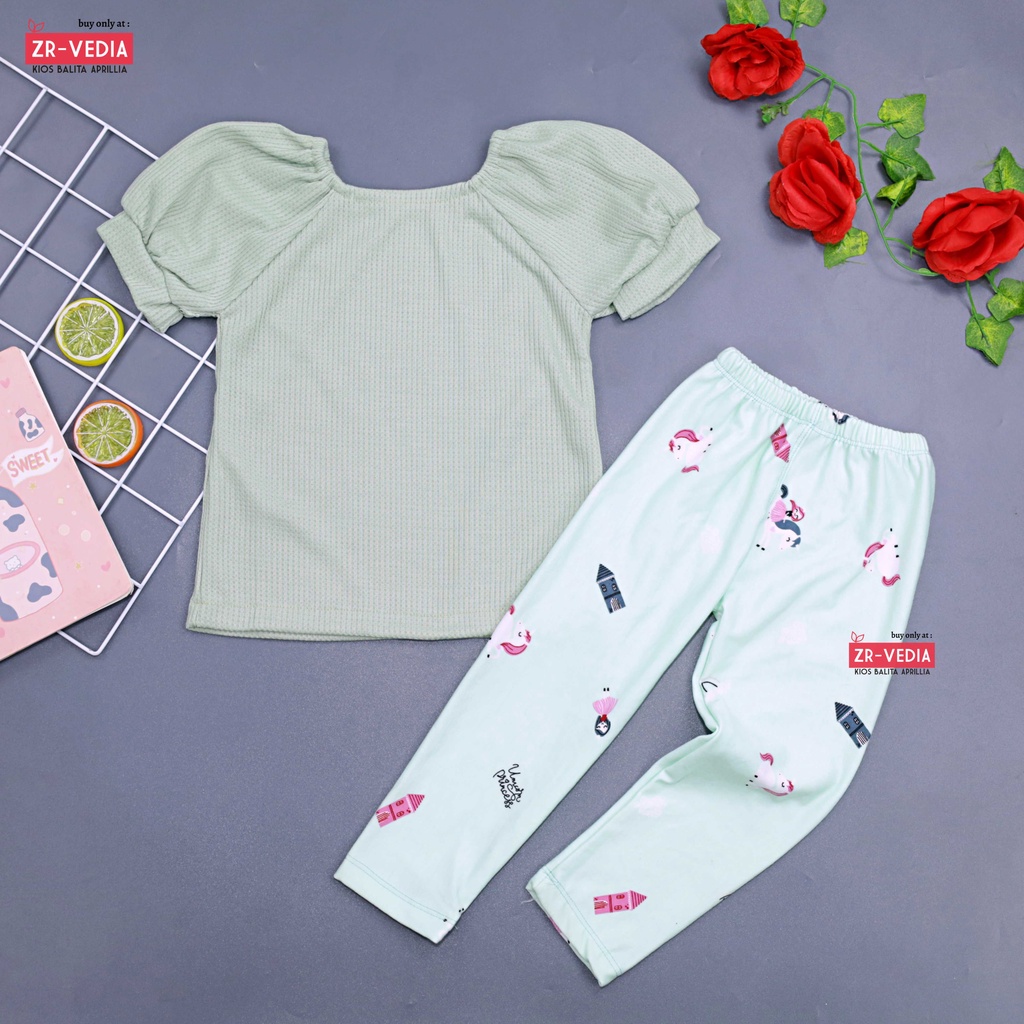 Setelan Mixed Bubble uk 2-5 Years / Atasan Blouse Lengan Balon Legging Anak Baby Terry Motif Tebal Sterch Setelan Balita 2-5 Tahun ZR Vedia