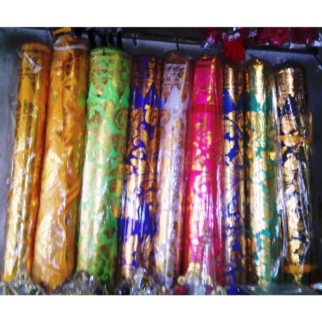 34 meter Kain prada emas bali motif bunga 1 roll