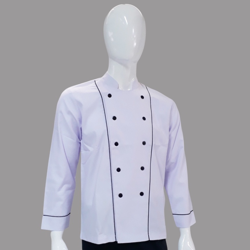 Chef Wear Baju Koki LS Putih (Piping Hitam) S-XXL