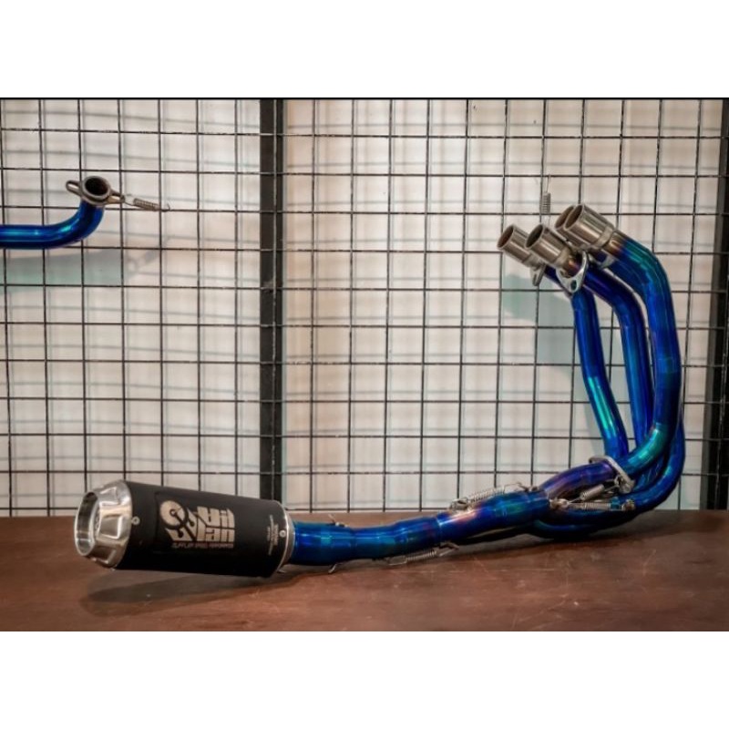 Knalpot villan zx1 fullsystem zx25r header biru