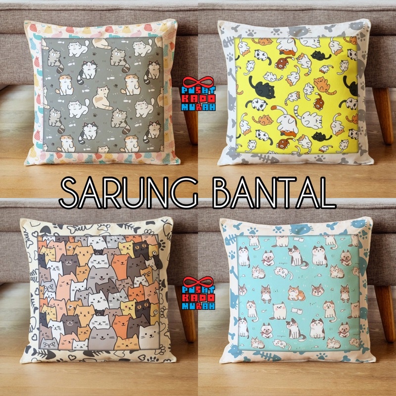 COVER SARUNG Bantal Sofa Print 40x40 cm Motif Kucing Cute Cat Kitten - Pusat Kado Murah