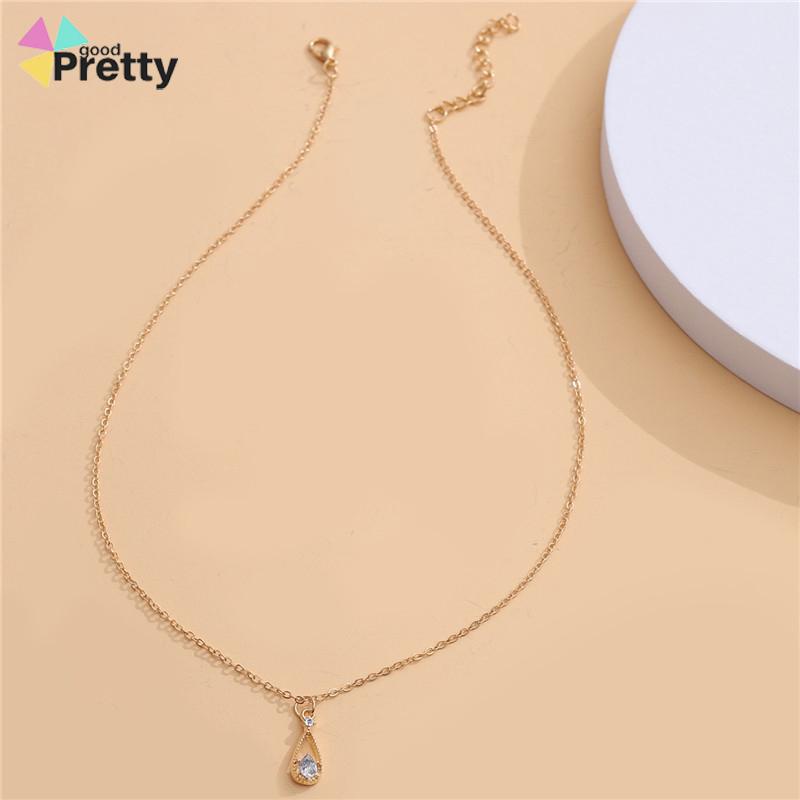 Fashion Indah Water Drop Zircon Kalung Wanita Sederhana Temperamen Rantai Klavikula - PD