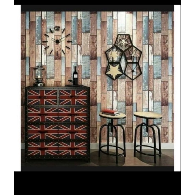 WALLPAPER STIKER DINDING MOTIF KAYU VINTAGE CLASSIC