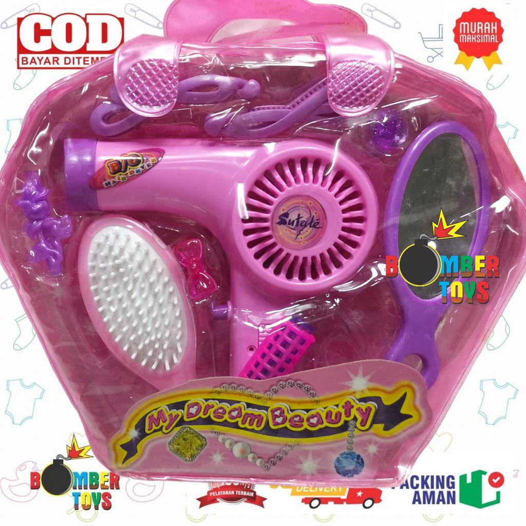 MAINAN ANAK ALAT SALON HAIR DRYER HAIRDRYER LIPSTIK TAS KECANTIKAN RAMBUT LENGKAP
