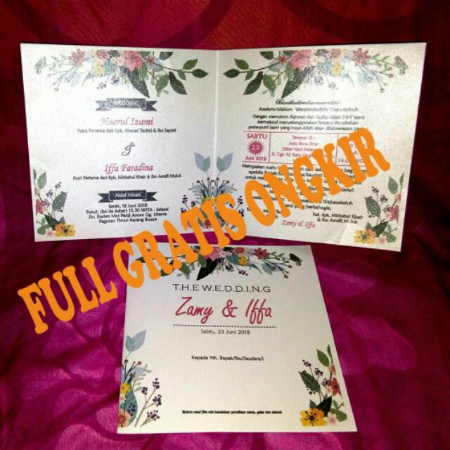 Harga Promo Undangan Gliter Kerlip Mewah Undangan Floral Cute Murah Kertas Jasmin Banyak Bonusnya