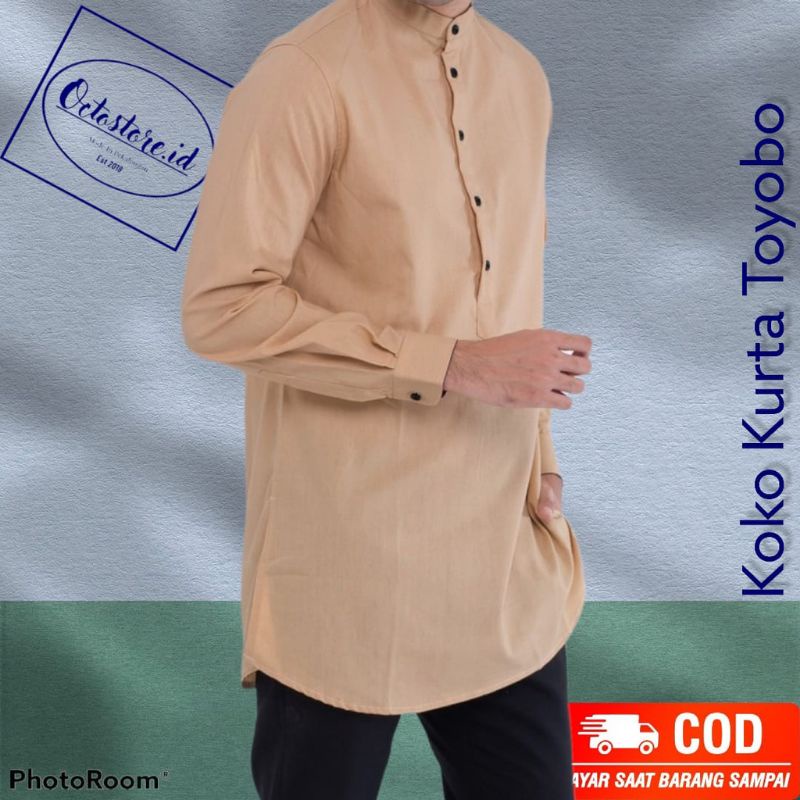 BAJU KOKO KURTA LENGAN PANJANG PRIA DEWASA (MATT KATUN TOYOBO ORIGINAL) SIZE M L XL XXL-Polos mocca