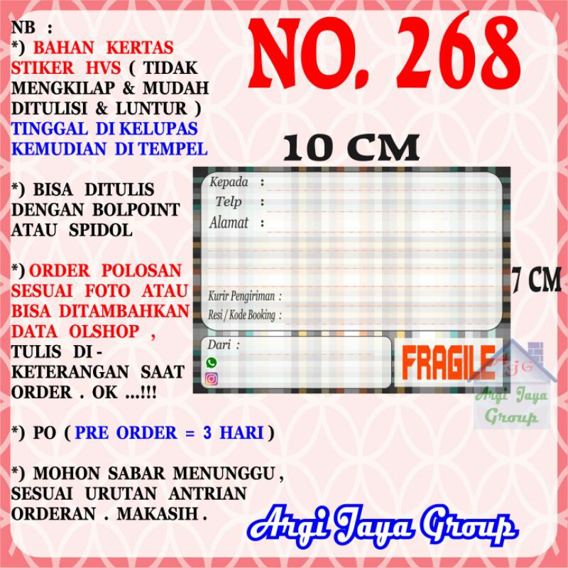 

Stiker HVS - Stiker Pengiriman - Sticker Alamat Olshop Murah Nomer 268-10x7cm