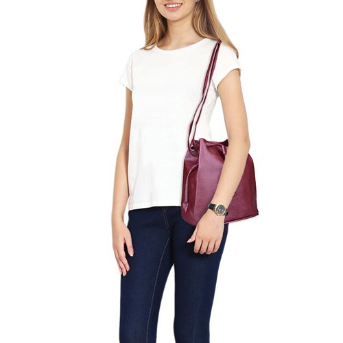 tas selempang wanita sling bag cewek model serut maroon simple bta239(2g2)