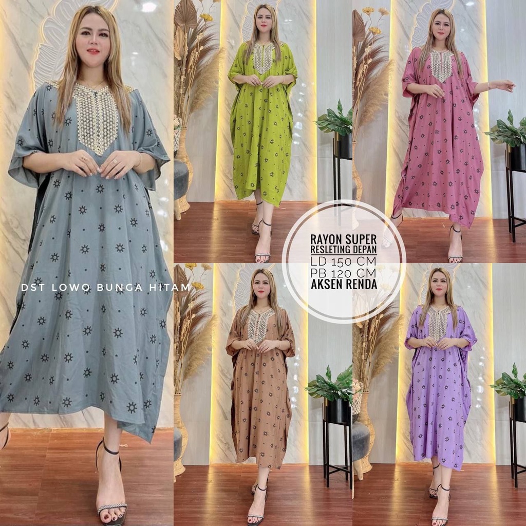 Kaftan Jumbo Matahari Ld 150 | Baju Wanita | Renda Jumbo | Resleting Depan