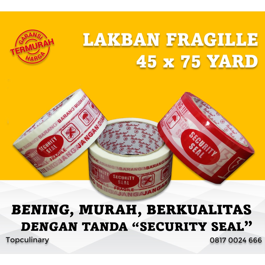 

LAKBAN FRAGILE 2"(45MM × 60Y) WARNA PUTIH & MERAH