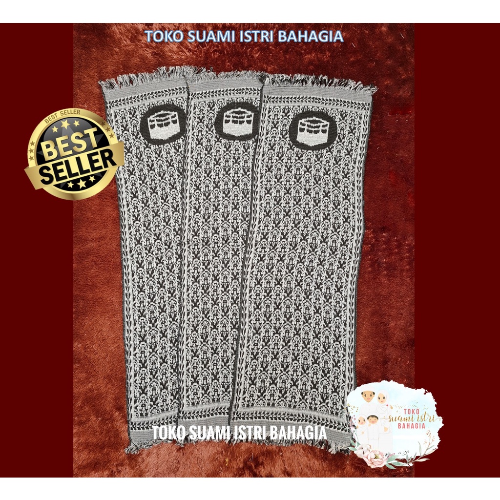 Sajadah Alfatih Black Albasra 35 x 105 Cm Hitam Turki Travel Sorban Tipis Syal Haji Dewasa Alydrus 3D
