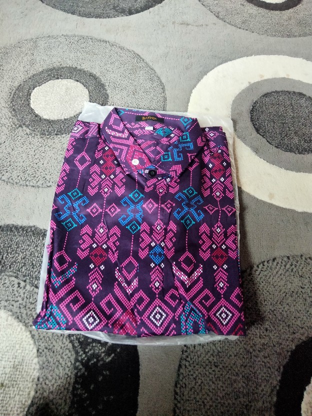 Maciku Kemeja Batik Motif Songket Lengan Panjang Warna Ungu 3634