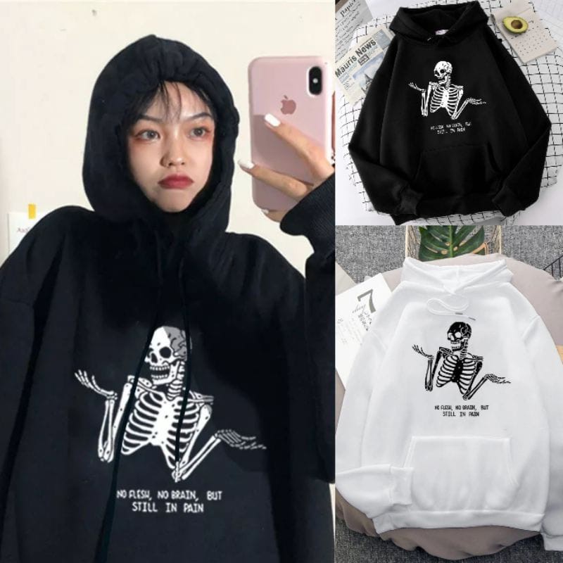 HOODIE UNISEX NO FLESH NO BRAIN TEBAL TERBARU,