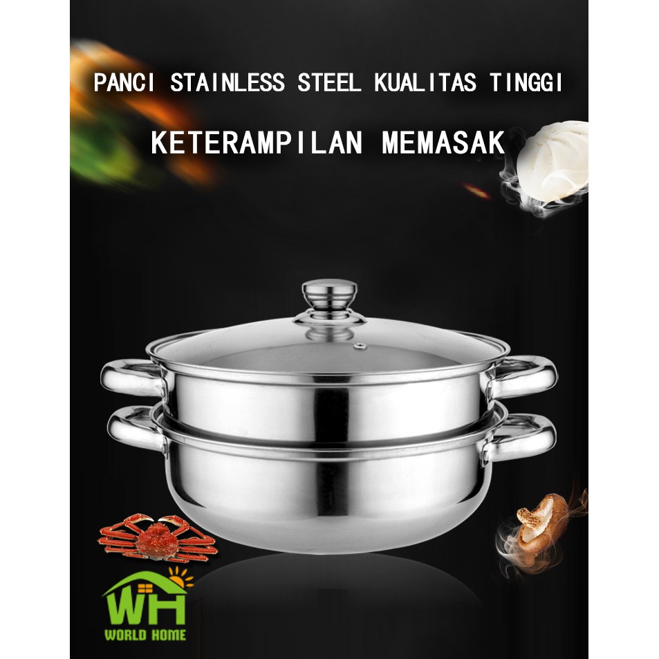 Panci Steamer Stainless 2 Susun + Kukusan Stainless Steel Diameter 28CM ZG-2