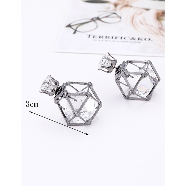 LRC Anting Tusuk Fashion Color Diamond Decorated Hollow Out