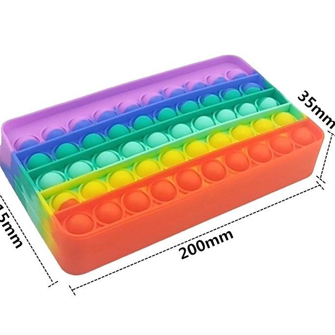 

Baru * 2IN1 Big Pop It Pencil Case Bag Pops Fidget Toys Push Bubble Pen Holder Silicone Sensory Game Large Capacity Stationery Box Anti-Shock for School Students Rainbow