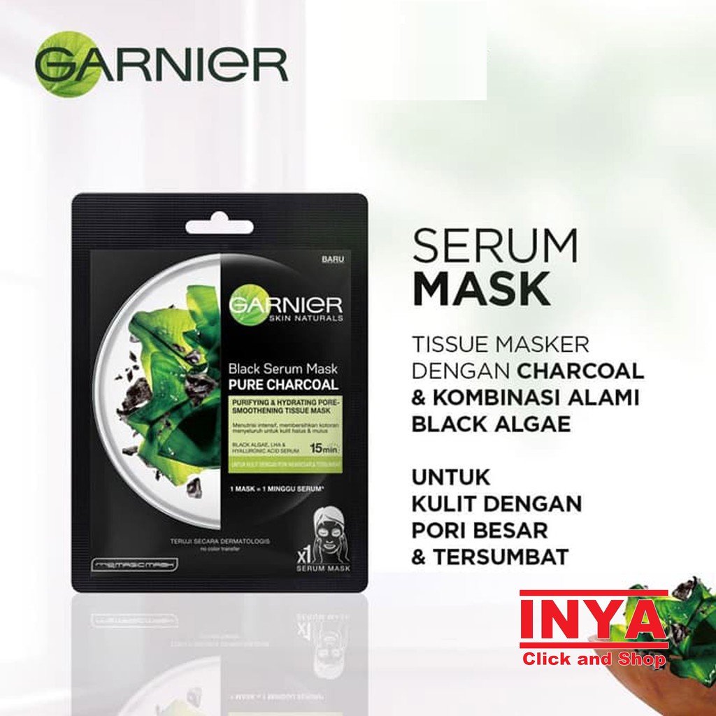 GARNIER SERUM MASK PURE CHARCOAL BLACK ALGAE 28gr - Masker Wajah