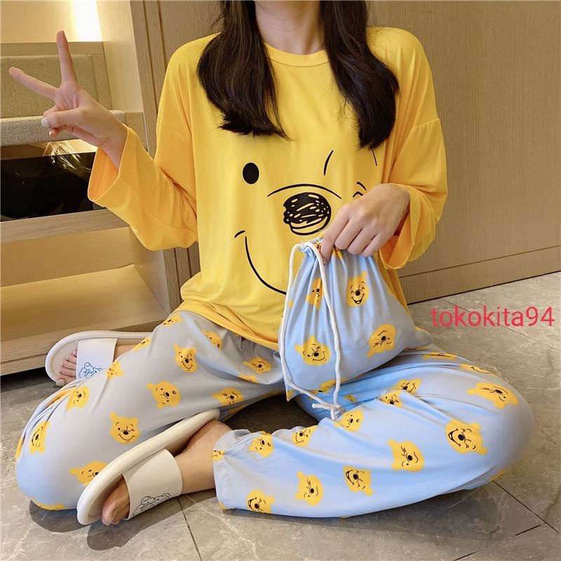 Piyama Korea Import Wanita Lengan Panjang Free Pouch 1 Set - Piyama Import - Pakaian Tidur Wanita