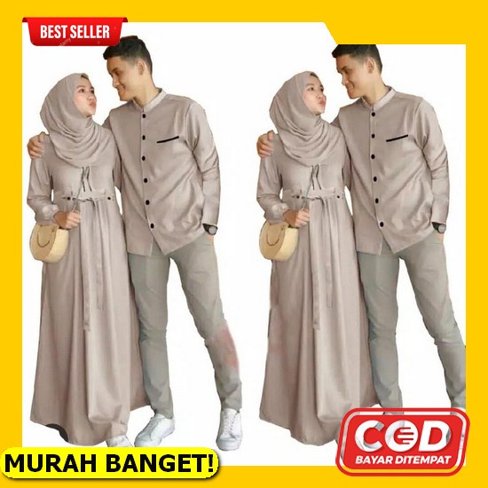 Sarimbit Couple Baju Capel Keluarga Copel Pasangan Baju Capelan Gamis Suami Istri Kapelan Muslim Bahan Batik  Foil Trend Couple Mermaid Muslim Couple Emon Cp Fashion Remaja - Mocca