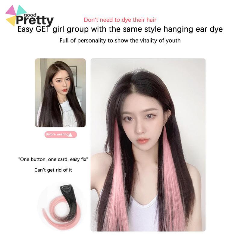 Wig Rambut Panjang Lurus Warna Gradien Wanita One Piece Wig Sorot Ekstensi Rambut - PD