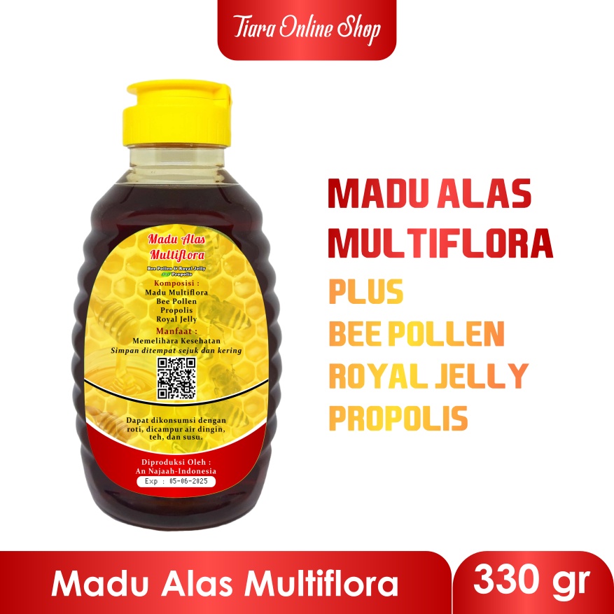 Madu Alas Multiflora plus Bee Pollen Royal Jelly Propolis An Najaah | Madu Hutan Multiflora Asli 330 Gram