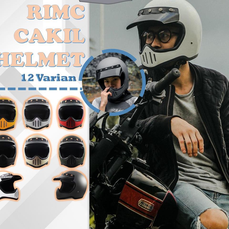 Helm Motor Trail Cross Retro RIMC Cakil M50 Classic Klasik Jadul Full Face Pria SNI Murah Original (