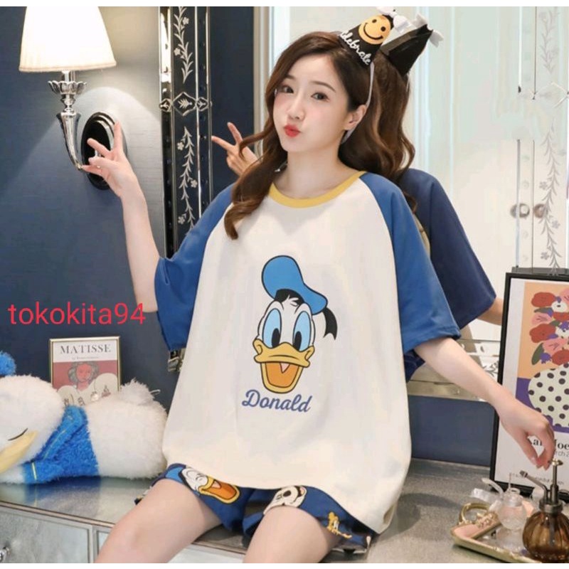 Piyama Import Wanita Lengan Pendek 1 Set - Piyama Korea Lucu - Pakaian Tidur Adem Nyaman