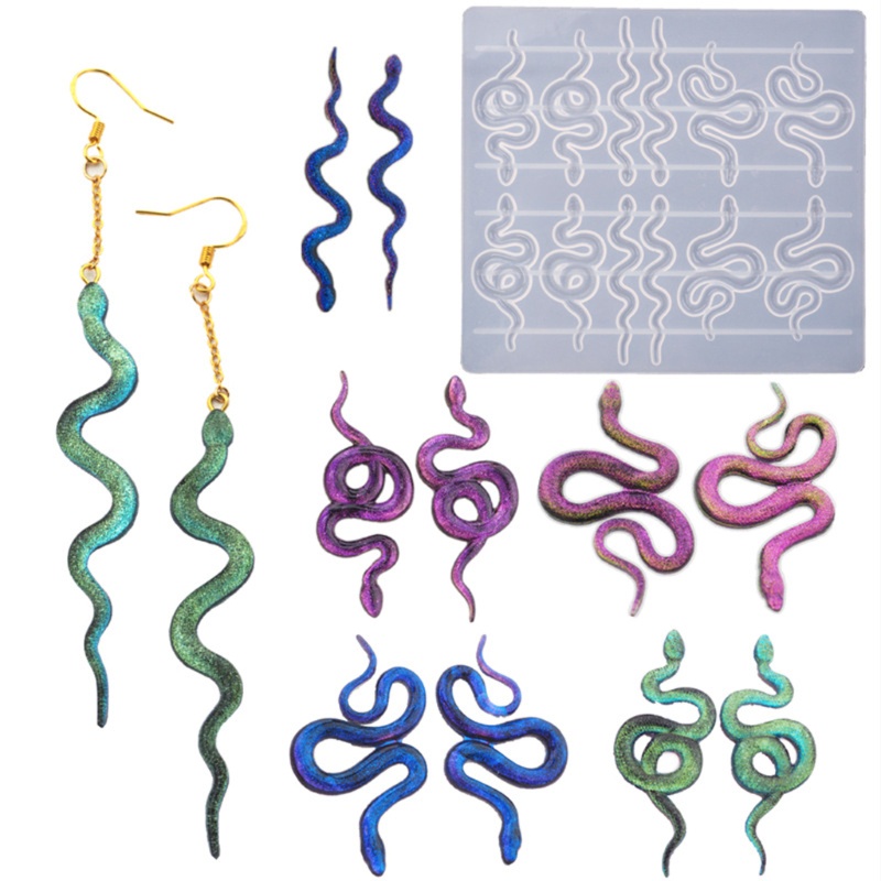 SIY  Snake Pendant Earring Resin Molds 6 Pair Serpent Shapes Dangle Earring Silicone Epoxy Resin Casting Molds Jewelry Making