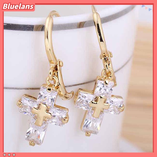 Anting Hoop Model Silang Menjuntai Bahan Cubic Zirconia Untuk Wanita