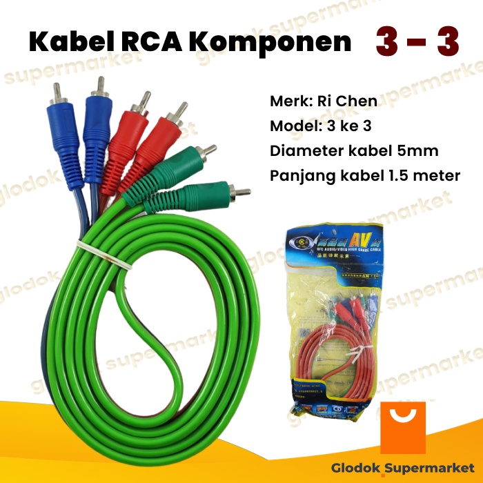 Kabel RCA Hi Quality 3 ke 3 AV Audio Video Jek Male 1.5 meter