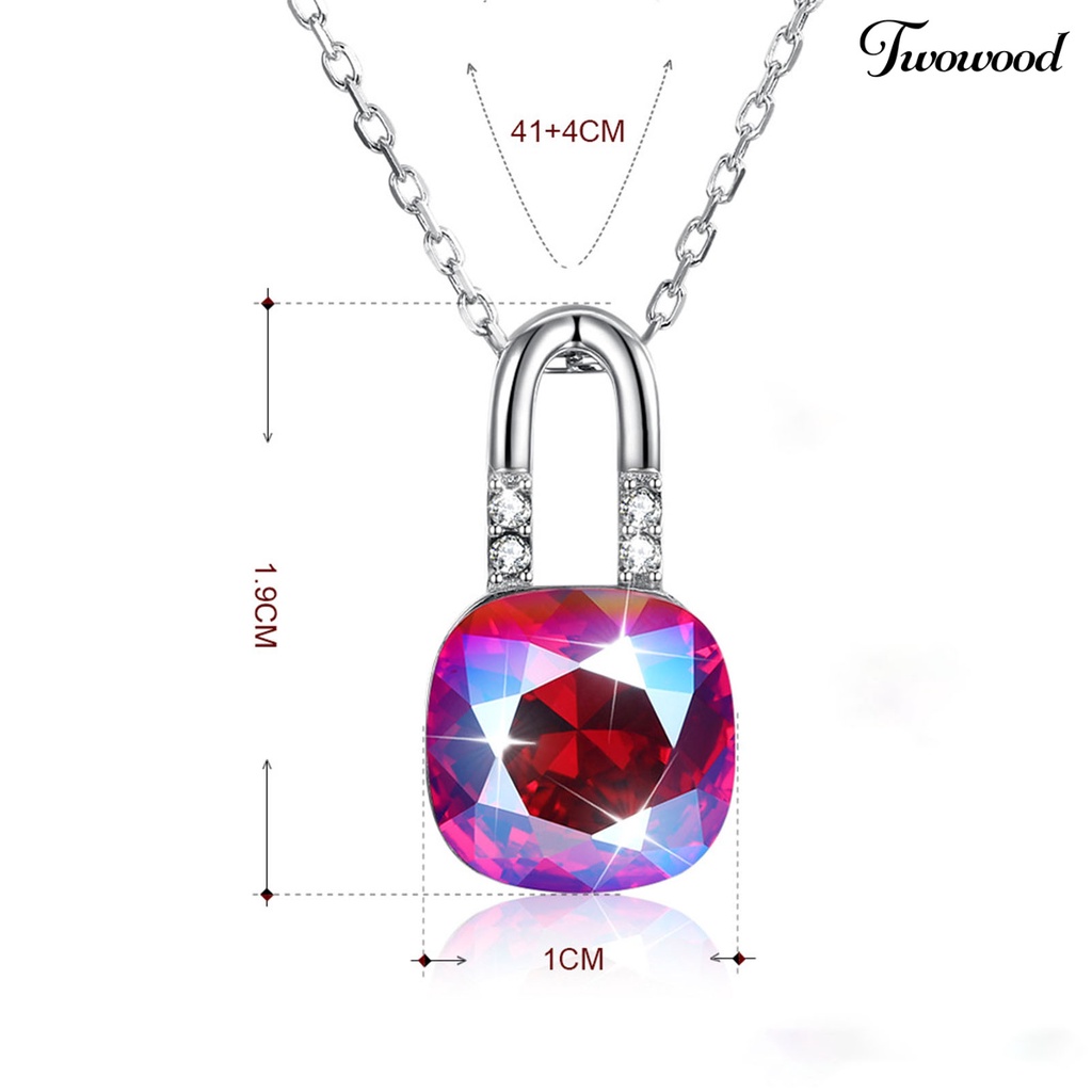 Twowood SILVERHOO 925 Silver Female Clavicle Necklace Exquisite Faux Crystal Lock Pendant Necklace for Party