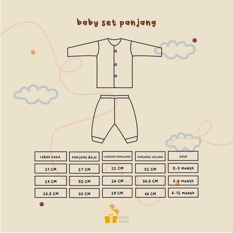 Minimine - Baby Set Panjang / baju setelan bayi anak / piyama bayi anak laki-laki perempuan unisex / sleepsuit / romper / baju new born