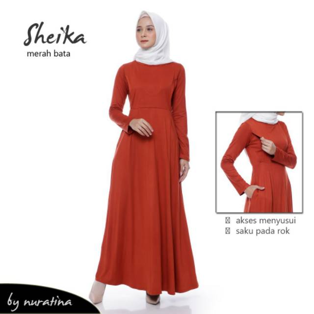 Sheika Merah Bata Dress Menyusui