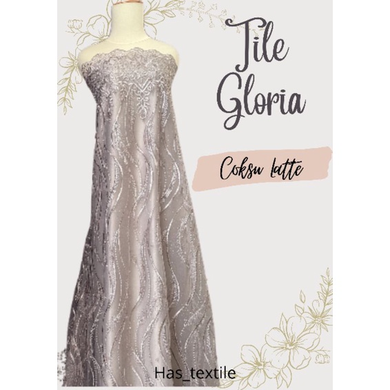 Kain Bahan kebaya Brokat Tile Mutiara Gloria Warna Coksu Cream
