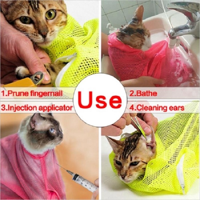 Grooming bag kucing kantong mandi tas kantong jaring cat shower bag bath bag